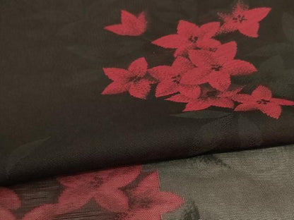 平和屋着物＊夏物　小紋　紗　草花文　黒地　正絹　逸品　AABJ2462jd