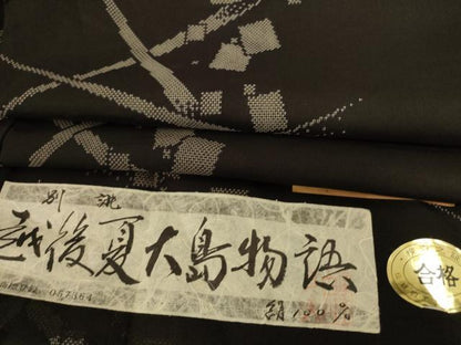 平和屋着物＊夏物　越後夏大島物語　伝統工芸士　白川貞夫　柿渋染　箔散らし文様　証紙付き　正絹　逸品　AABJ2466jd