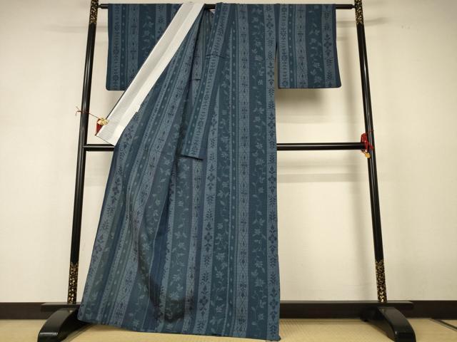 平和屋着物＊夏物　小紋　紗　草花間道　さんび謹製　AABJ2467jd