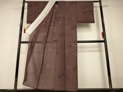 平和屋着物＊夏物　小紋　紗　舞葉文　正絹　逸品　AABJ2484jd
