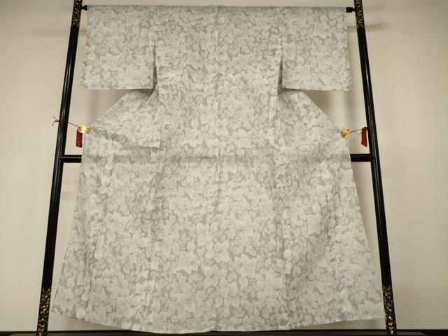 平和屋着物＊夏物　小紋　紗　ちぢみ織　草花文　AABJ2488jd