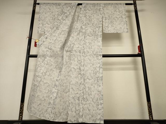 平和屋着物＊夏物　小紋　紗　ちぢみ織　草花文　AABJ2488jd