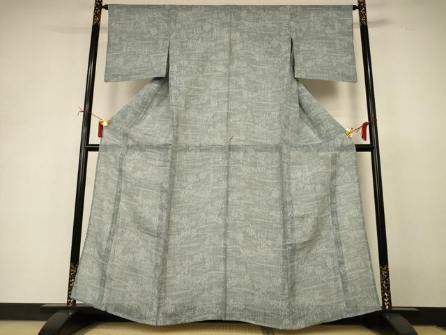 平和屋着物＊夏物　小千谷ちぢみ　風景文　麻　逸品　AABJ2492jd