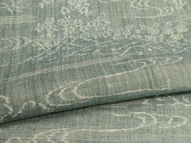平和屋着物＊夏物　小千谷ちぢみ　風景文　麻　逸品　AABJ2492jd