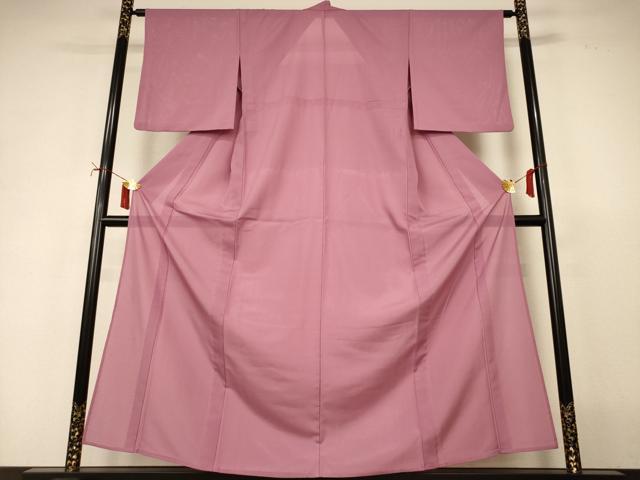平和屋着物＊夏物　色無地　絽　退紅色　洗える着物　AABJ2494jd