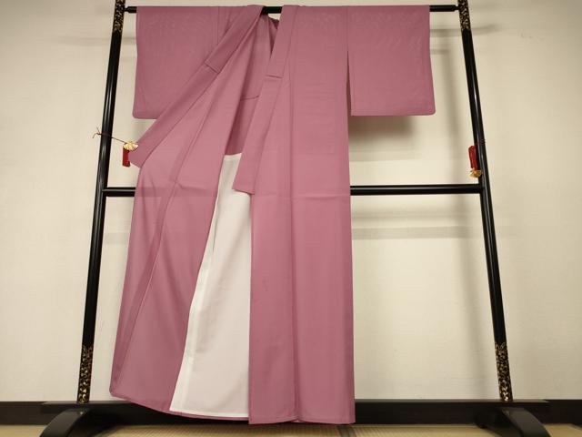 平和屋着物＊夏物　色無地　絽　退紅色　洗える着物　AABJ2494jd