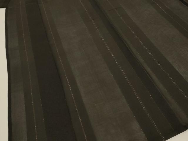 平和屋着物＊夏物　小紋　紗　間道　黒地　銀糸　正絹　逸品　未使用　AABJ2496jd