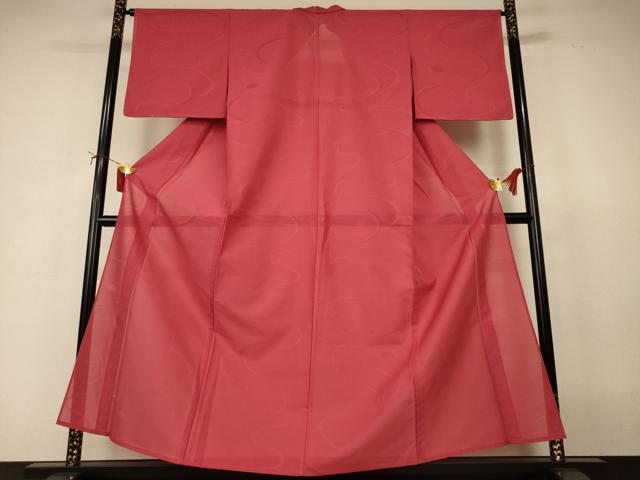 平和屋着物＊夏物　色無地　絽　流水紋紗　蘇芳色　正絹　逸品　AABJ2497jd