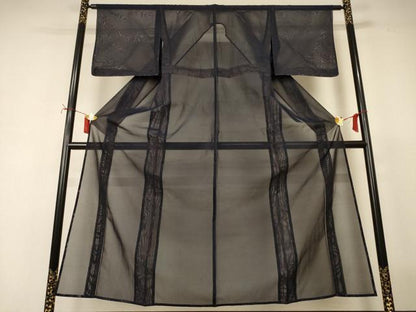 平和屋着物＊夏物　小紋　二重紗　縞　褐返色　正絹　逸品　AABJ2498jd
