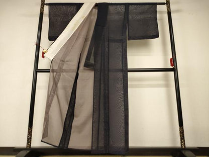 平和屋着物＊夏物　小紋　二重紗　縞　褐返色　正絹　逸品　AABJ2498jd