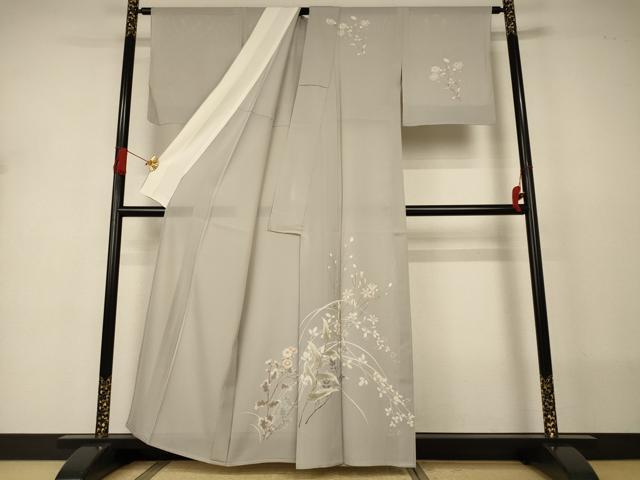 平和屋着物＊夏物　訪問着　絽　草花文　銀彩　正絹　逸品　AABJ2515jd