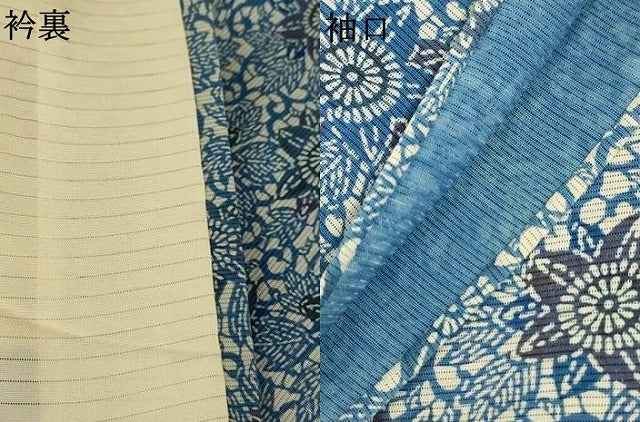 平和屋着物＊夏物　小紋　絽　藍　型染め　花尽くし　正絹　逸品　AABJ2518jd