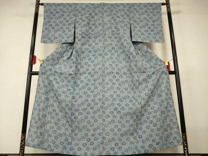 平和屋着物＊夏物　小紋　絽　藍　型染め　花尽くし　正絹　逸品　AABJ2518jd