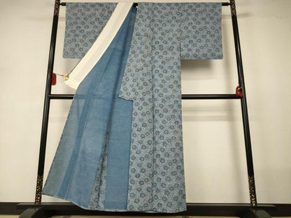 平和屋着物＊夏物　小紋　絽　藍　型染め　花尽くし　正絹　逸品　AABJ2518jd