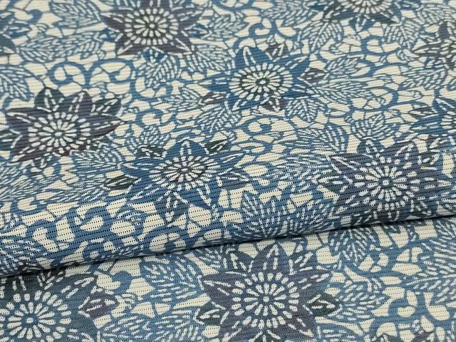 平和屋着物＊夏物　小紋　絽　藍　型染め　花尽くし　正絹　逸品　AABJ2518jd