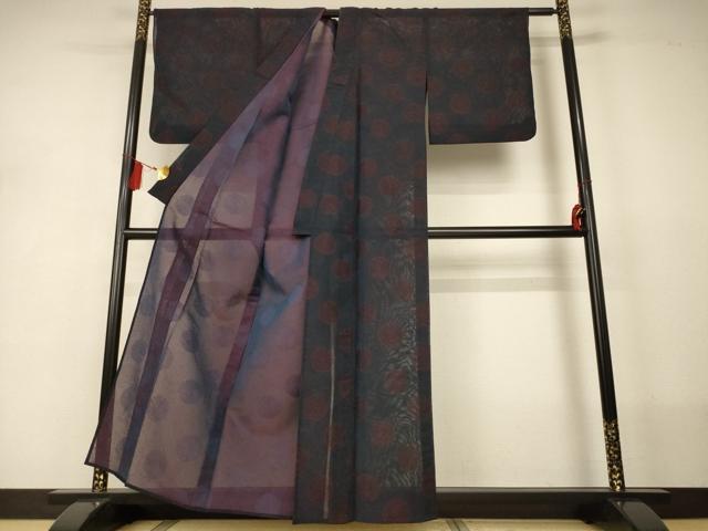 平和屋着物＊夏物　お召　紗　菊　正絹　逸品　AABJ2519jd