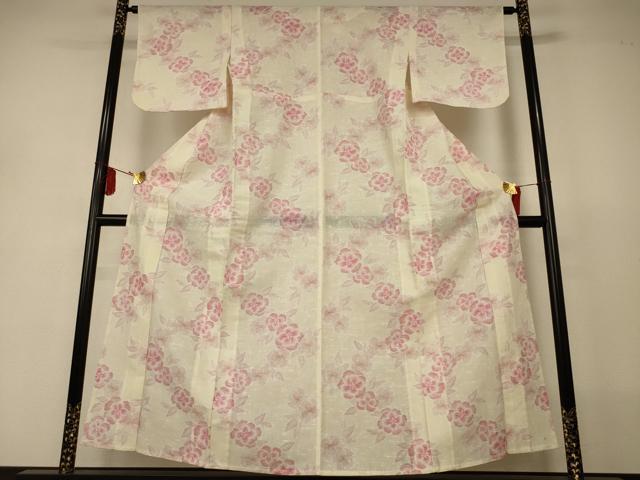 平和屋着物＊夏物　小紋　紗　草花文　AABJ2521jd