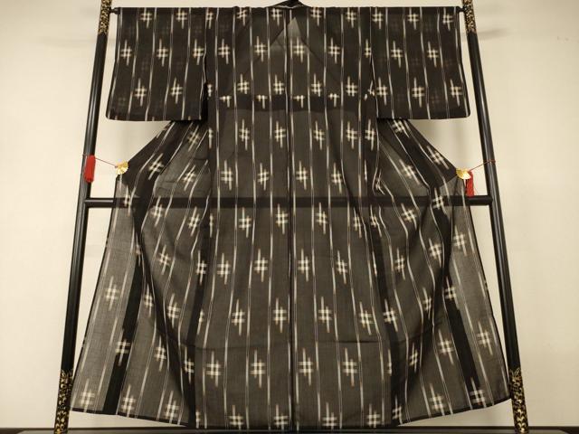 平和屋着物＊夏物　小紋　紗　絣間道　黒地　AABJ2522jd