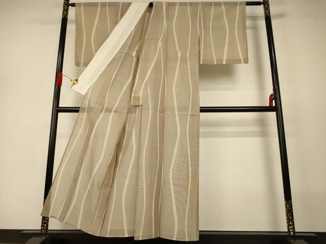 平和屋着物＊夏物　紗紬　よろけ縞　正絹　逸品　AABJ2523jd
