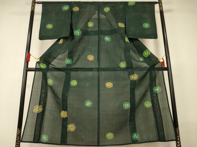 平和屋着物＊夏物　小紋　紗紬　ろうけつ染め　草花文　正絹　逸品　AABJ2524jd