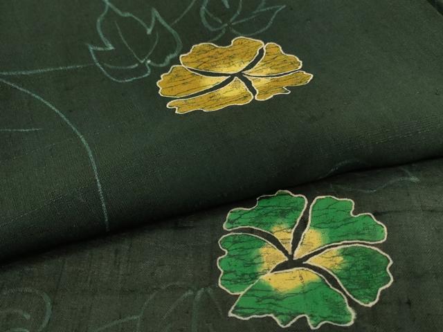 平和屋着物＊夏物　小紋　紗紬　ろうけつ染め　草花文　正絹　逸品　AABJ2524jd