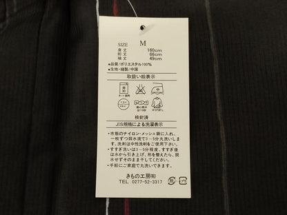 平和屋着物＊夏物　小紋　縦絽　間道　黒地　洗える着物　未使用　AABJ2529jd