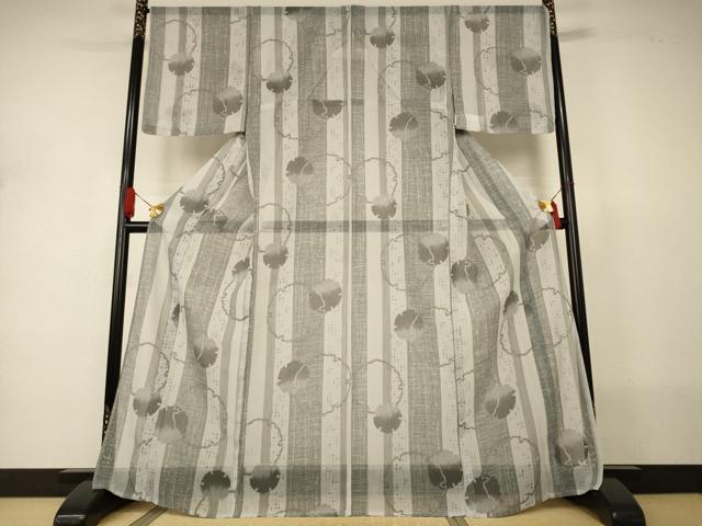 平和屋着物＊夏物　小紋　紗　雪輪間道　洗える着物　未使用　AABJ2530jd