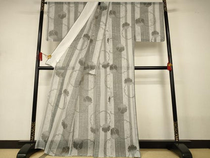 平和屋着物＊夏物　小紋　紗　雪輪間道　洗える着物　未使用　AABJ2530jd