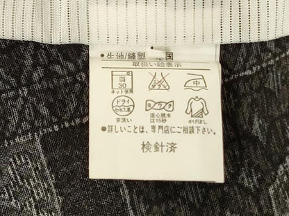 平和屋着物＊夏物　小紋　紗　色紙吉祥花文　黒地　洗える着物　未使用　AABJ2532jd