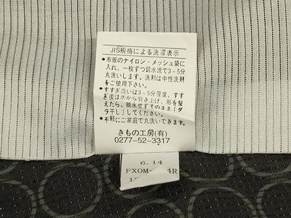 平和屋着物＊夏物　小紋　縦絽　丸文　黒地　洗える着物　未使用　AABJ2537jd