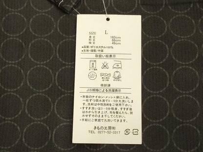 平和屋着物＊夏物　小紋　縦絽　丸文　黒地　洗える着物　未使用　AABJ2537jd