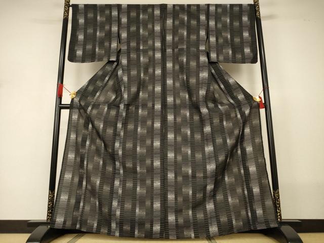 平和屋着物＊夏物　小紋　縦絽　間道　黒地　洗える着物　未使用　AABJ2538jd