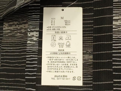 平和屋着物＊夏物　小紋　縦絽　間道　黒地　洗える着物　未使用　AABJ2538jd