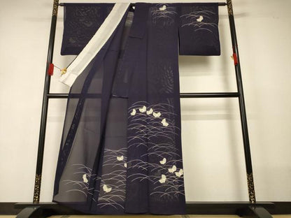 平和屋着物＊夏物　訪問着　絽　芝舞蝶文　銀彩　正絹　逸品　AABJ2541jd