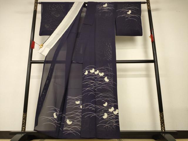 平和屋着物＊夏物　訪問着　絽　芝舞蝶文　銀彩　正絹　逸品　AABJ2541jd
