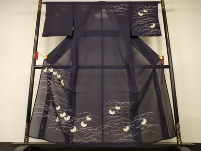 平和屋着物＊夏物　訪問着　絽　芝舞蝶文　銀彩　正絹　逸品　AABJ2541jd