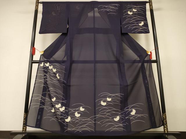 平和屋着物＊夏物　訪問着　絽　芝舞蝶文　銀彩　正絹　逸品　AABJ2541jd