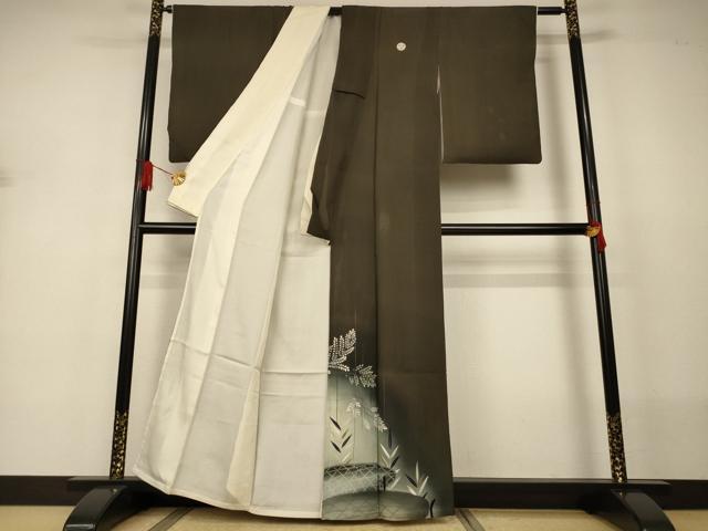 平和屋着物＊夏物　アンティーク　大正ロマン　黒留袖　絽　刺繍　草花文　暈し染め　正絹　逸品　AABJ2544jd