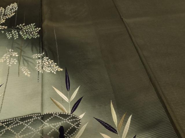 平和屋着物＊夏物　アンティーク　大正ロマン　黒留袖　絽　刺繍　草花文　暈し染め　正絹　逸品　AABJ2544jd