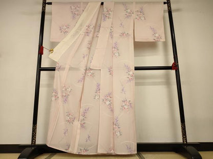 平和屋着物＊夏物　小紋　絽　草花文　正絹　逸品　AABJ2546jd