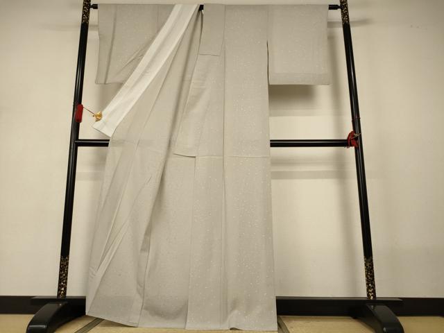 平和屋着物＊夏物　小紋　絽　箔散らし文様　銀彩　正絹　逸品　AABJ2547jd