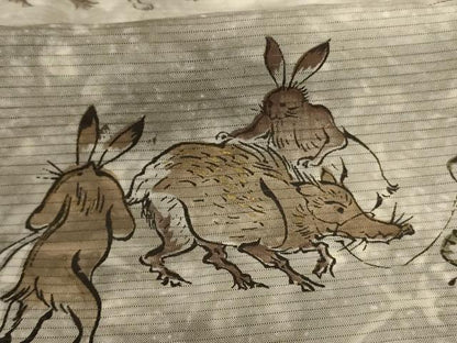 平和屋着物＊夏物　男性　長襦袢　絽　鳥獣戯画　正絹　逸品　AABJ2550jd