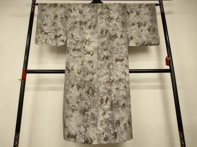 平和屋着物＊夏物　男性　長襦袢　絽　鳥獣戯画　正絹　逸品　AABJ2550jd