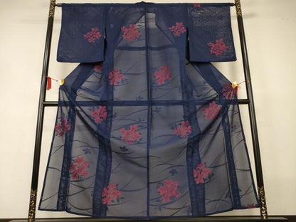 平和屋着物＊夏物　小紋　紗　芝花文　正絹　逸品　AABJ2551jd