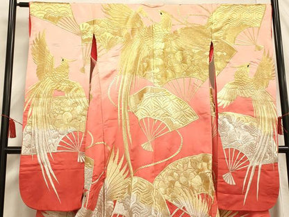 平和屋本店●色打掛　和装　婚礼　結婚式　花嫁　神社挙式　総刺繍　扇子鳳凰文　暈し染め　金銀糸　正絹　逸品　AABJ2561fw