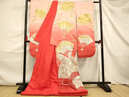 平和屋本店●色打掛　和装　婚礼　結婚式　花嫁　神社挙式　総刺繍　扇子鳳凰文　暈し染め　金銀糸　正絹　逸品　AABJ2561fw