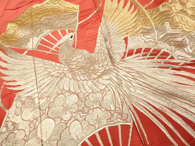平和屋本店●色打掛　和装　婚礼　結婚式　花嫁　神社挙式　総刺繍　扇子鳳凰文　暈し染め　金銀糸　正絹　逸品　AABJ2561fw