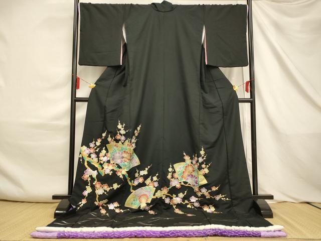 平和屋本店●お引きずり・お引き摺り・黒留袖　和装　結婚式　舞妓　芸妓　芸者　衣装　地紙吉祥花文　金銀彩　AABJ2569fw
