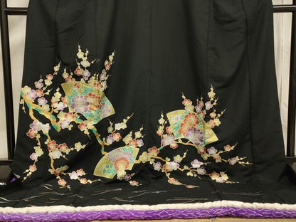 平和屋本店●お引きずり・お引き摺り・黒留袖　和装　結婚式　舞妓　芸妓　芸者　衣装　地紙吉祥花文　金銀彩　AABJ2569fw