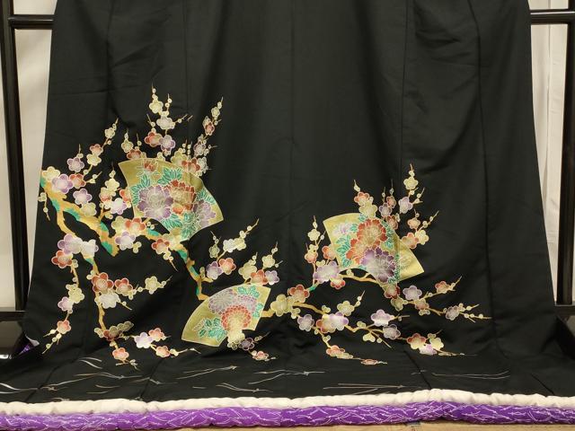 平和屋本店●お引きずり・お引き摺り・黒留袖　和装　結婚式　舞妓　芸妓　芸者　衣装　地紙吉祥花文　金銀彩　AABJ2569fw